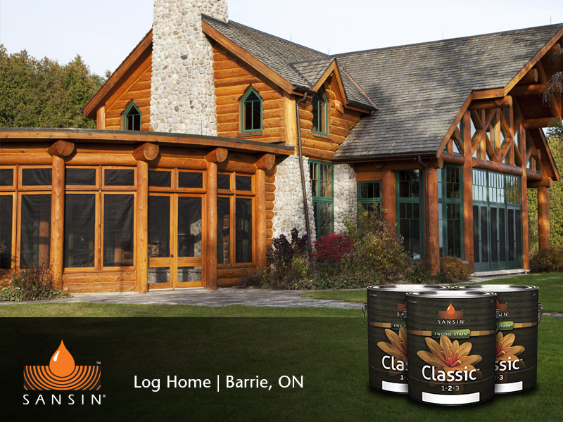 Sansin wood stain on a log cabin
